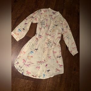 MOTHER Cream Dress with Multicolor Horse Print